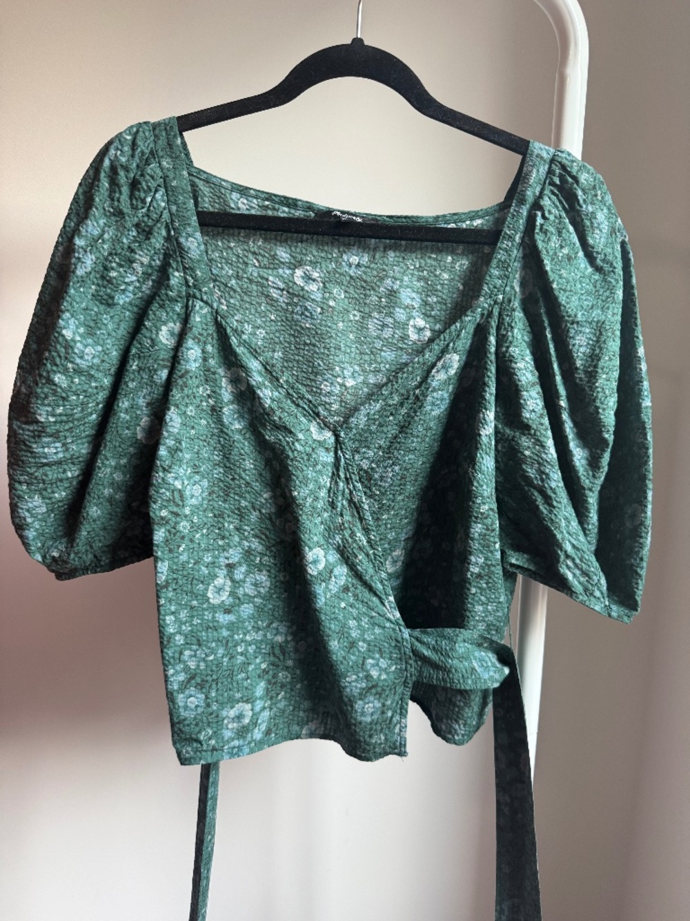 Green floral Madewell wrap top